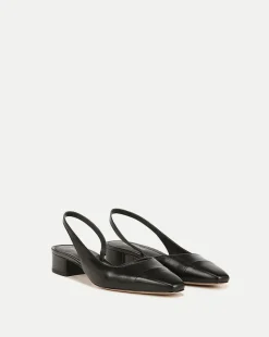 Cecile Cap-Toe Leather Slingback in Black/Black