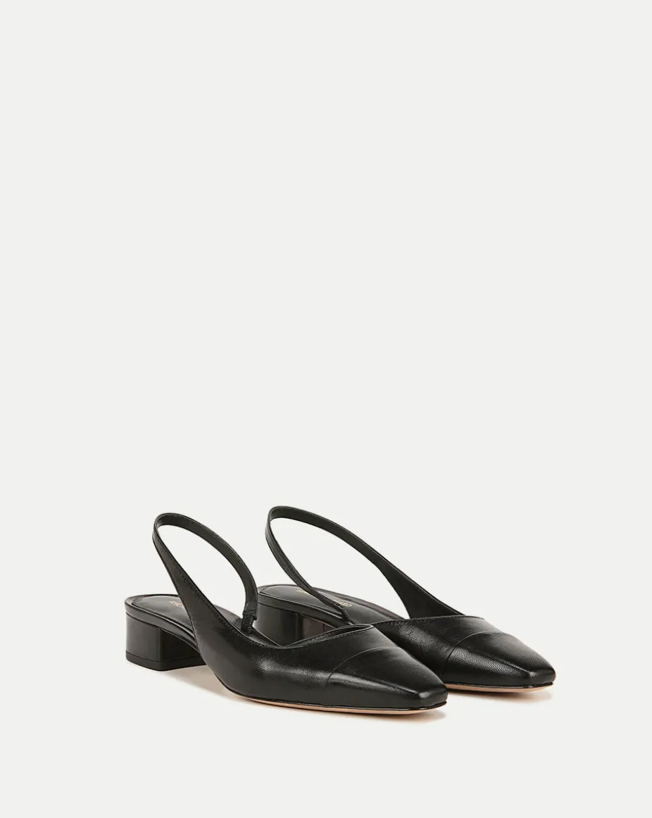 Cecile Cap-Toe Leather Slingback in Black/Black