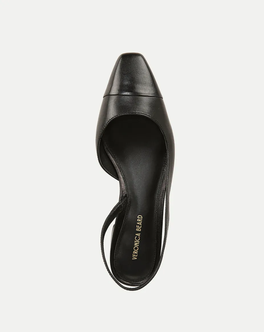Cecile Cap-Toe Leather Slingback in Black/Black