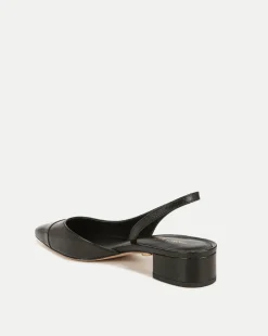 Cecile Cap-Toe Leather Slingback in Black/Black