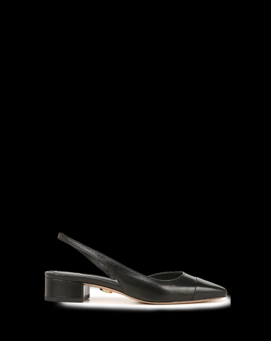 Cecile Cap-Toe Leather Slingback in Black/Black