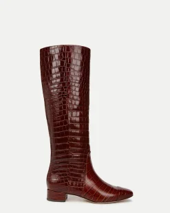 Cecile Croc Knee High Boots in Brown