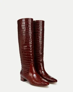 Cecile Croc Knee High Boots in Brown