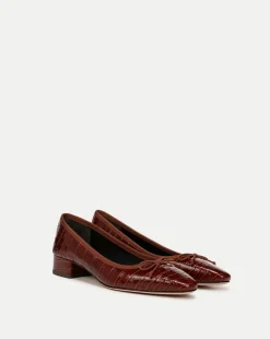 Cecile Croc-Embossed Ballet Pump in Sepia