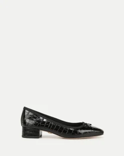 Cecile Croc-Embossed Ballet Pump in Black