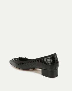 Cecile Croc-Embossed Ballet Pump in Black