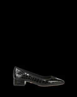Cecile Croc-Embossed Ballet Pump in Black
