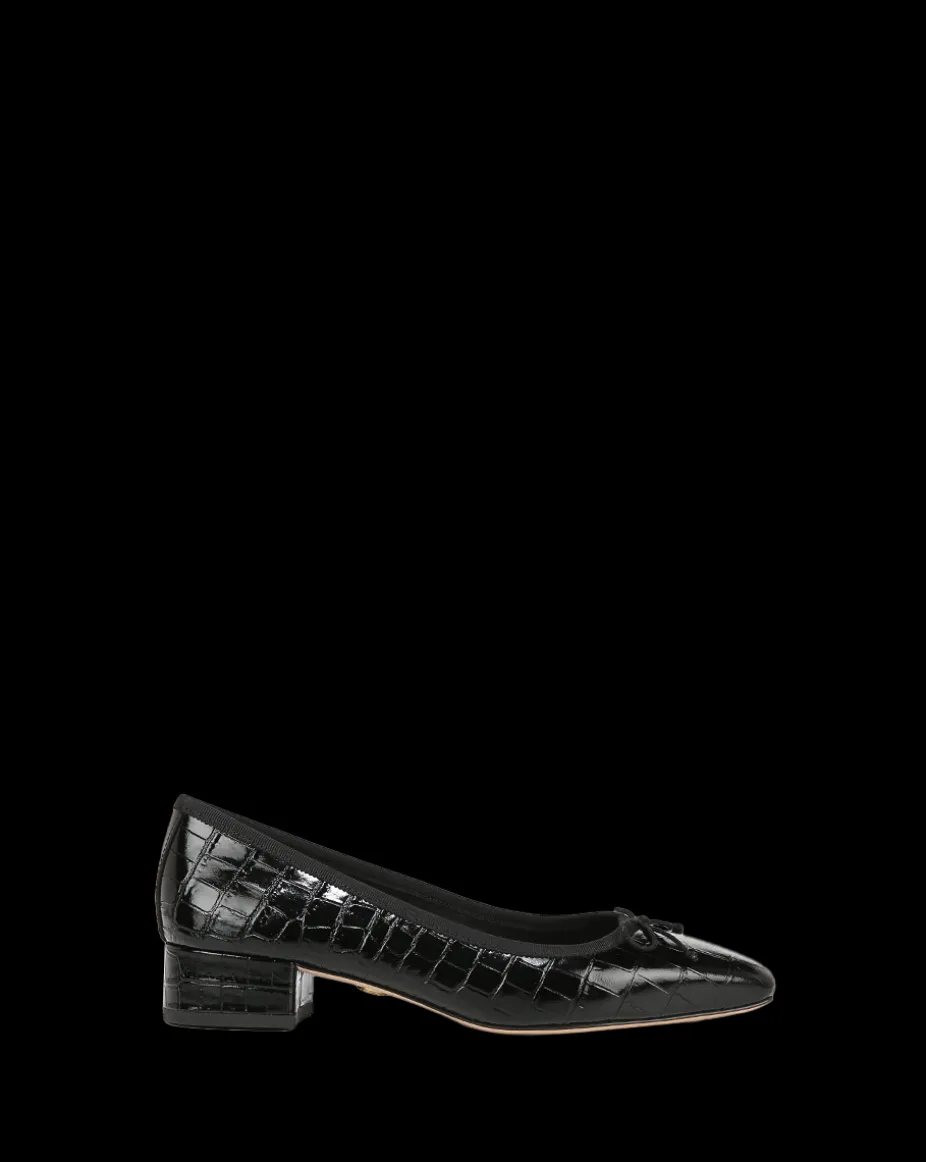 Cecile Croc-Embossed Ballet Pump in Black