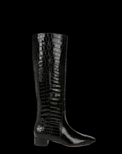 Cecile Croc-Embossed Tall Boot in Black