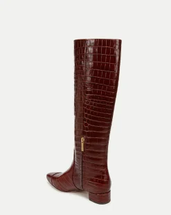 Cecile Croc-Embossed Tall Boot Wide-Calf