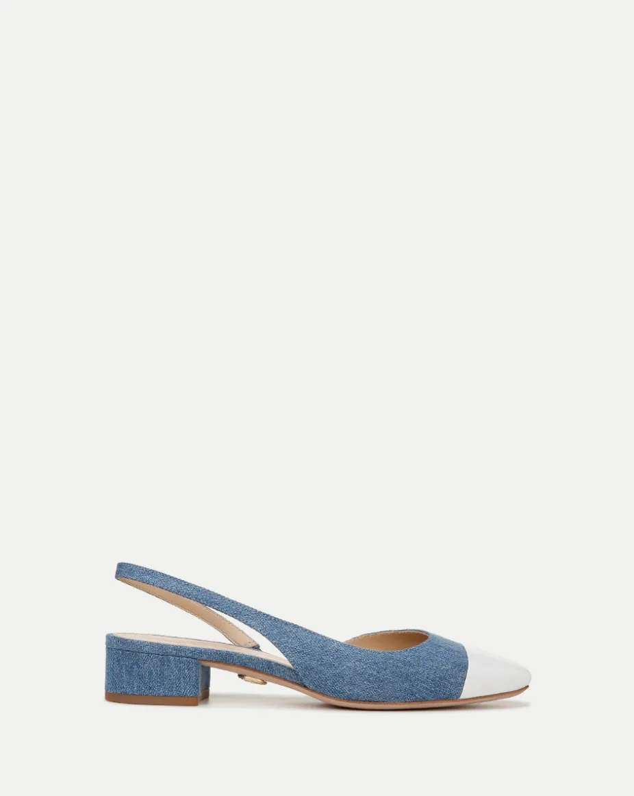 Cecile Denim Cap-Toe Slingback in Denim/Coconut