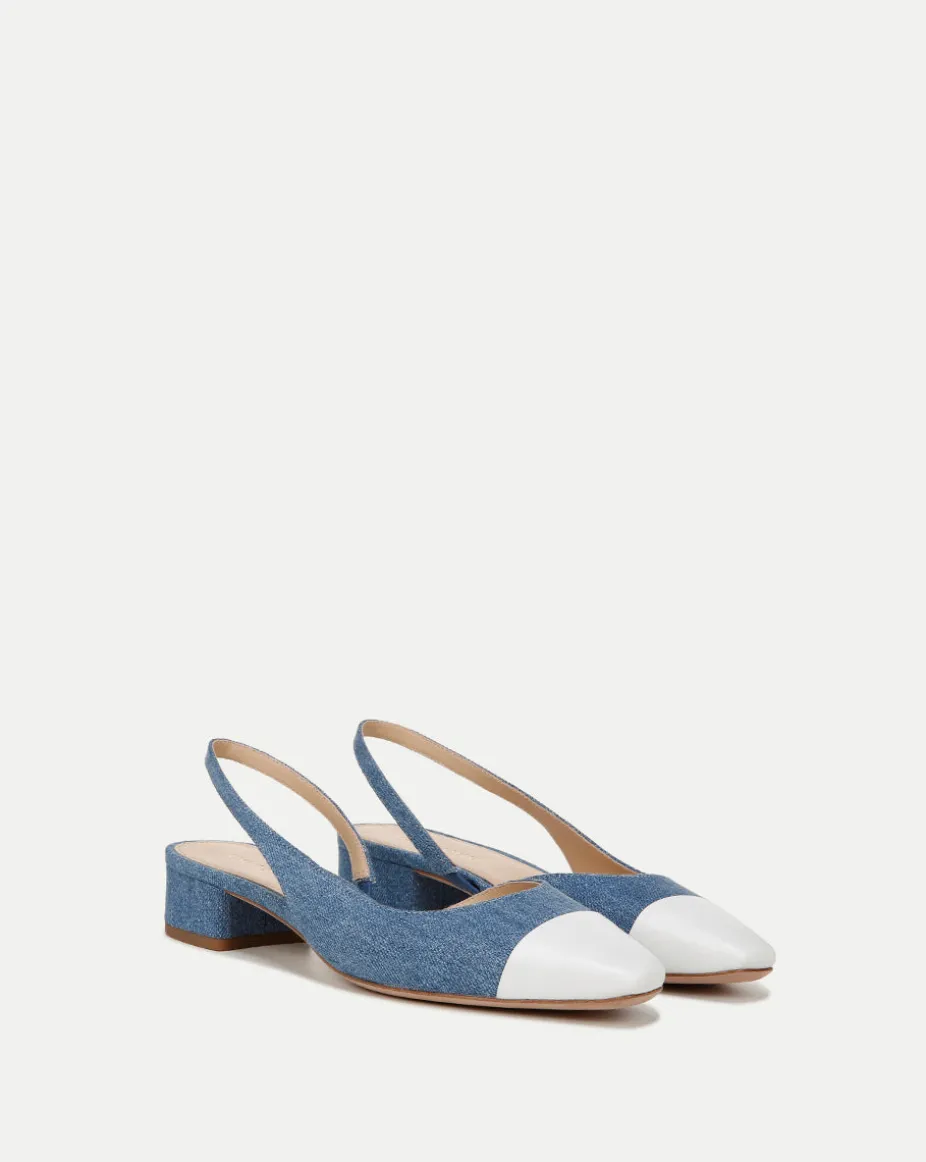 Cecile Denim Cap-Toe Slingback in Denim/Coconut