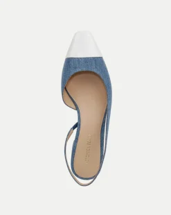 Cecile Denim Cap-Toe Slingback in Denim/Coconut