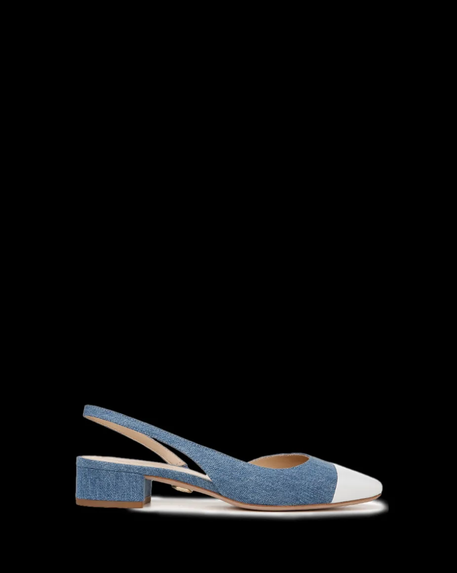 Cecile Denim Cap-Toe Slingback in Denim/Coconut
