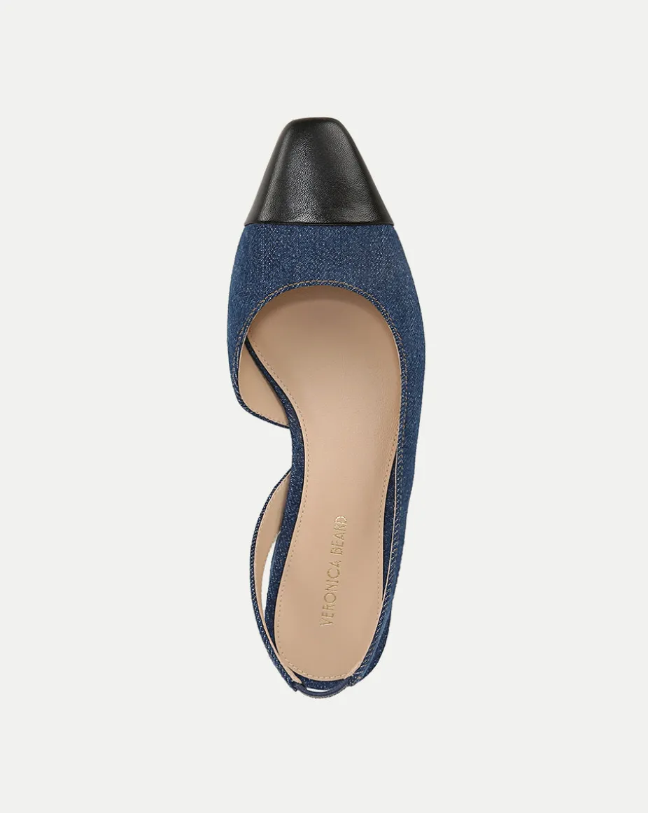 Cecile Denim Cap-Toe Slingback in Indigo/Black
