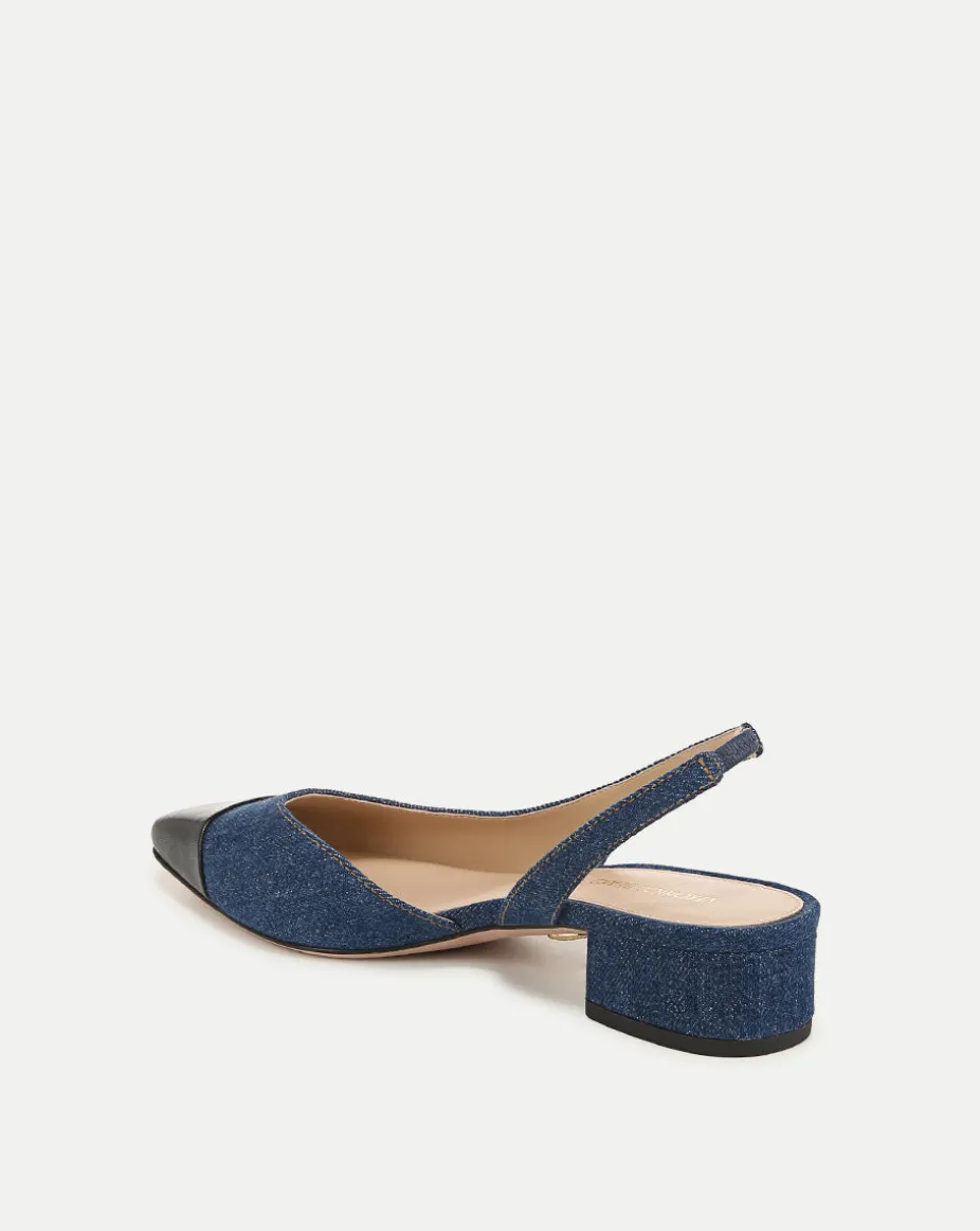 Cecile Denim Cap-Toe Slingback in Indigo/Black