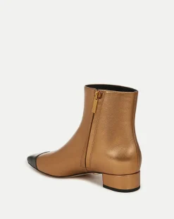 Cecile Leather Cap-Toe Bootie in Gold/Black