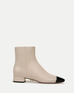 Cecile Leather Cap-Toe Bootie in Ecru/Black