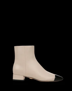 Cecile Leather Cap-Toe Bootie in Ecru/Black