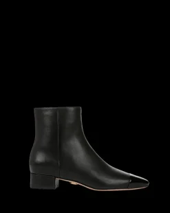 Cecile Leather Cap-Toe Bootie in Black/Black