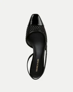 Cecile Rhinestone Mesh Cap-Toe Slingback in Black Rhinestone