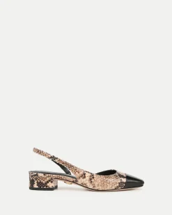 Cecile Snakeskin-Embossed Slingback in Latte/Black