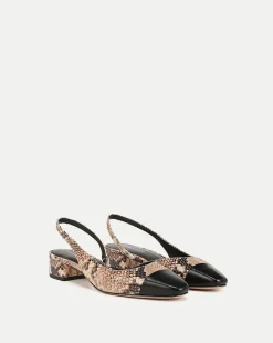 Cecile Snakeskin-Embossed Slingback in Latte/Black