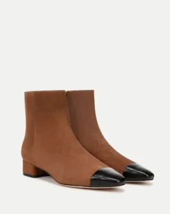 Cecile Suede Cap-Toe Bootie in Cedar/Black
