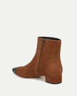 Cecile Suede Cap-Toe Bootie in Cedar/Black