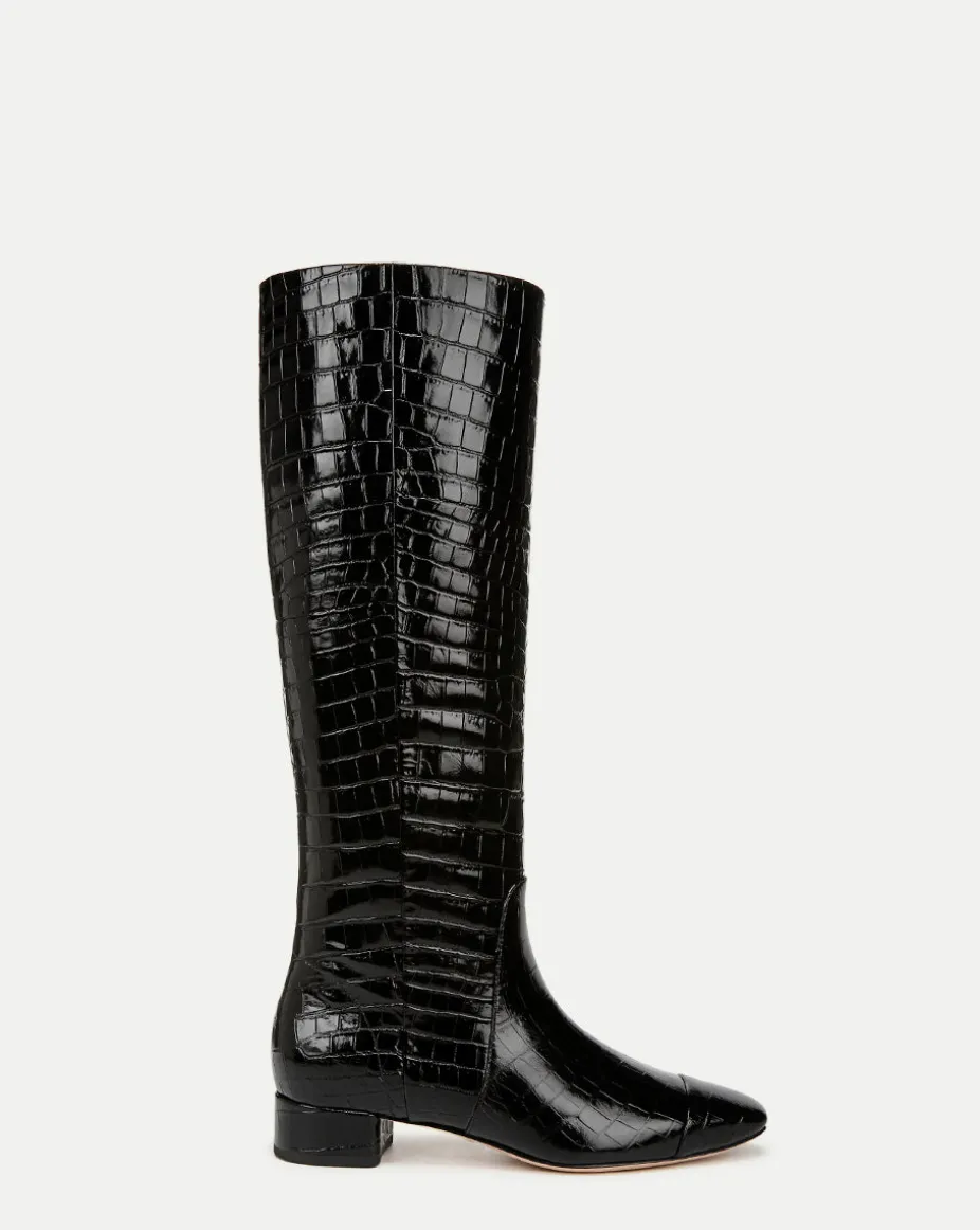 Cecile Wide Calf Croc Tall Boot in Black