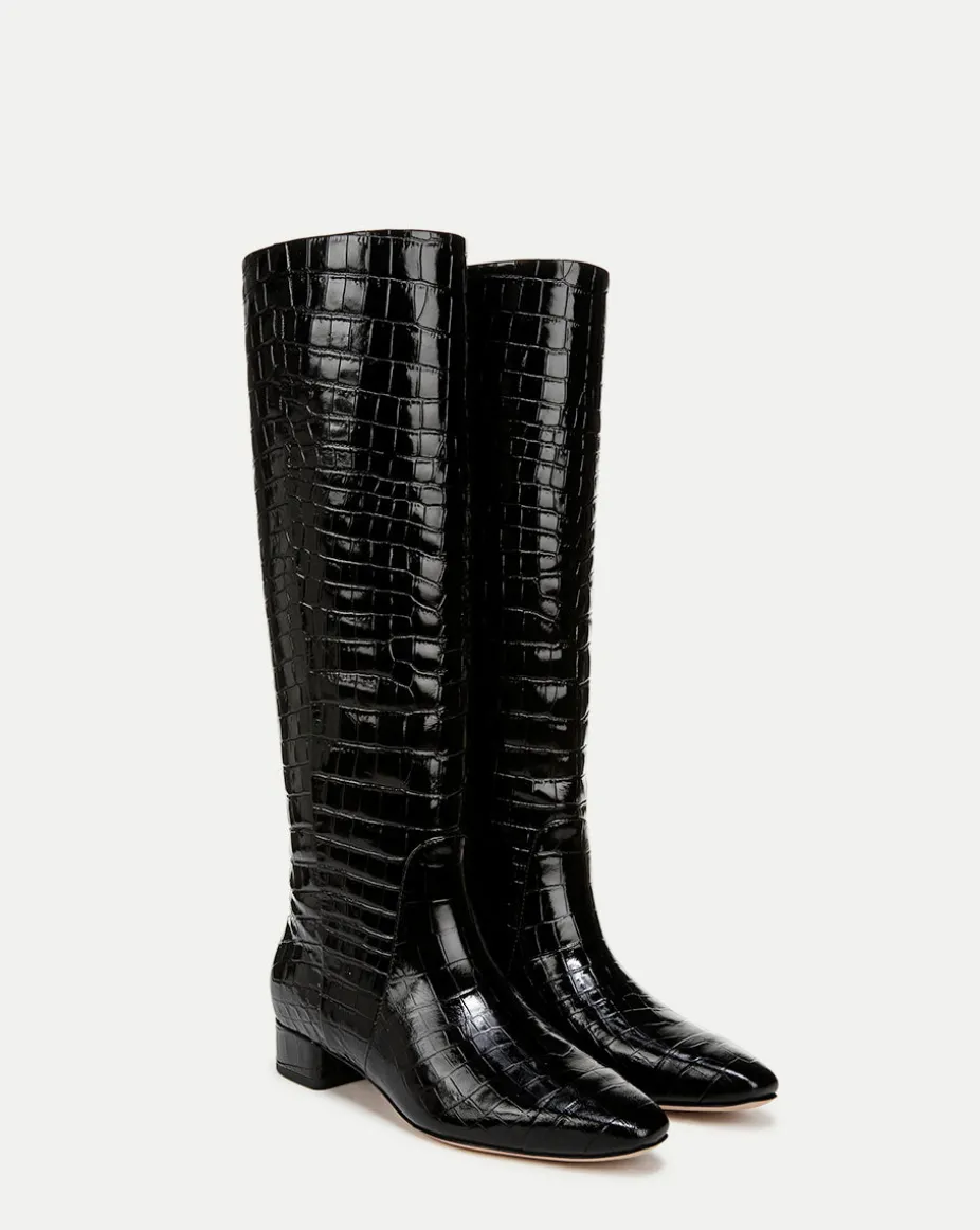 Cecile Wide Calf Croc Tall Boot in Black