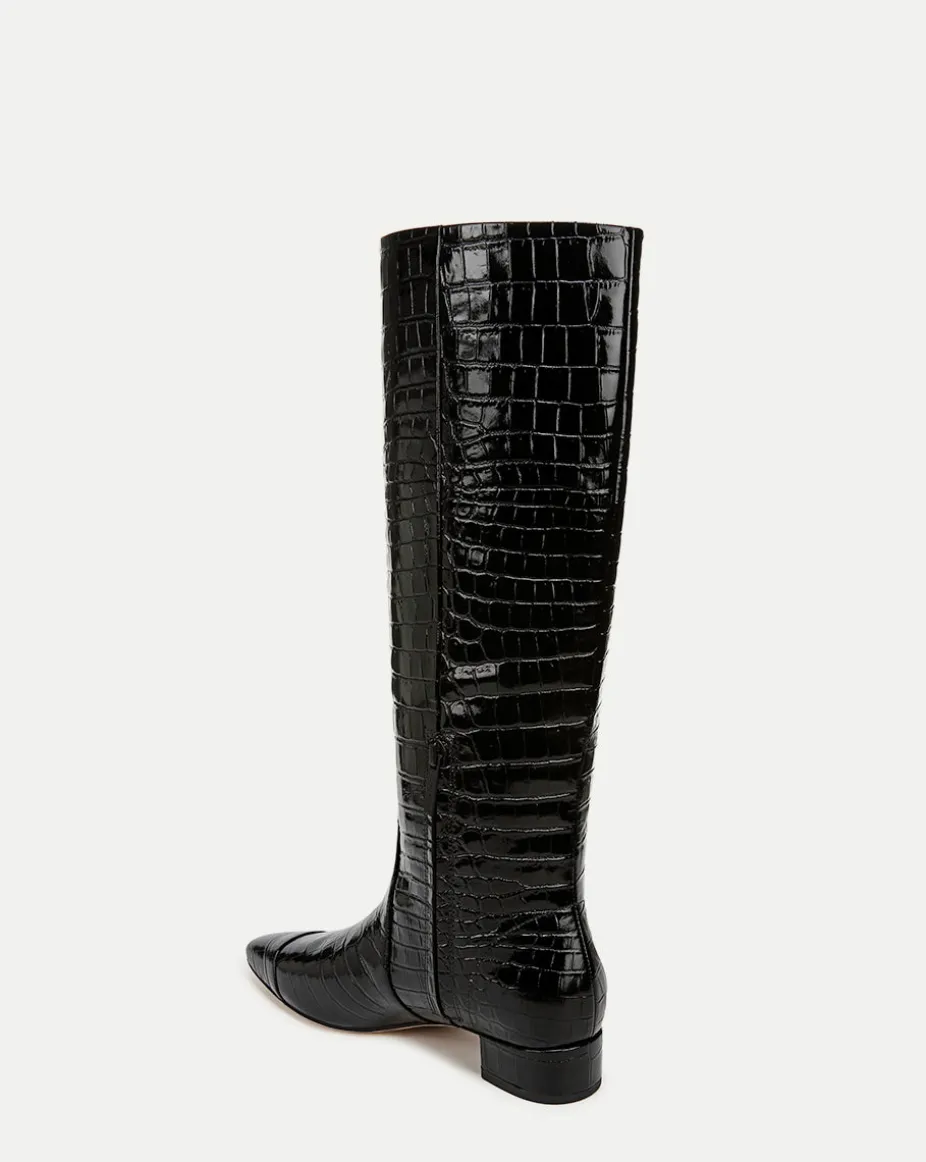 Cecile Wide Calf Croc Tall Boot in Black