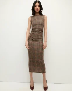 Charissa Plaid Sheath Dress in Camel
