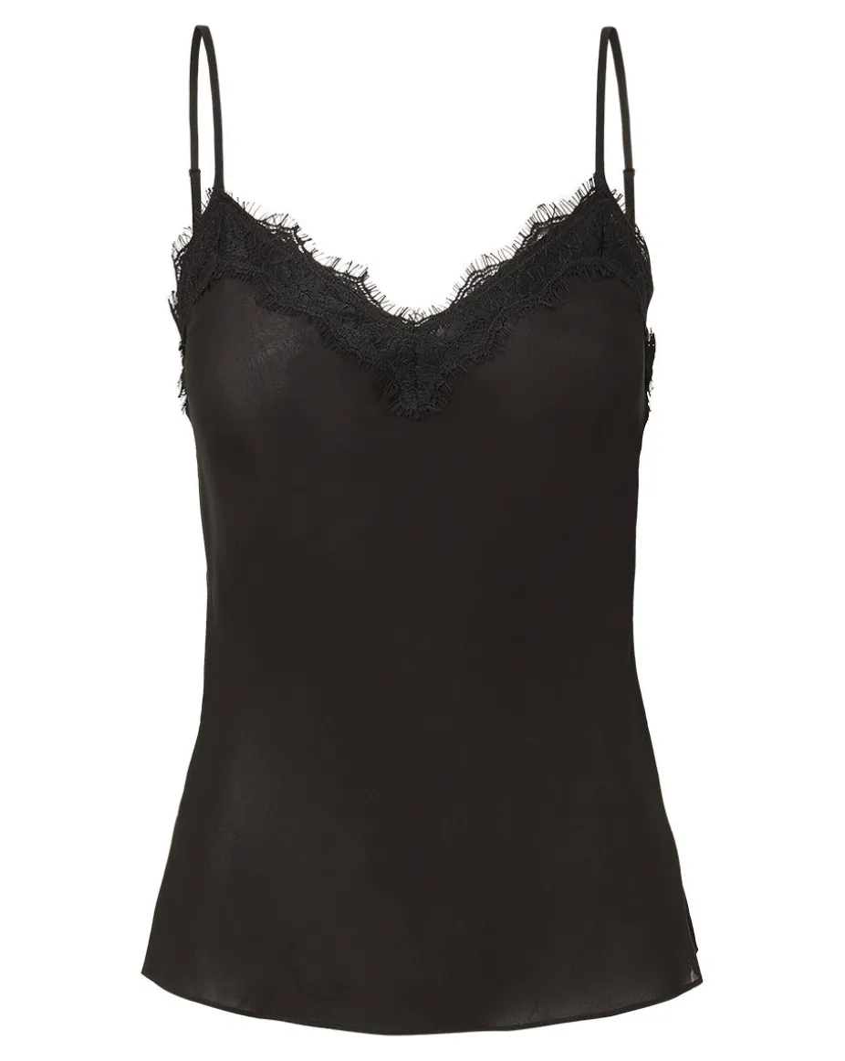 Ciarlo Lace-Trim Tank Silk Camisole in Black