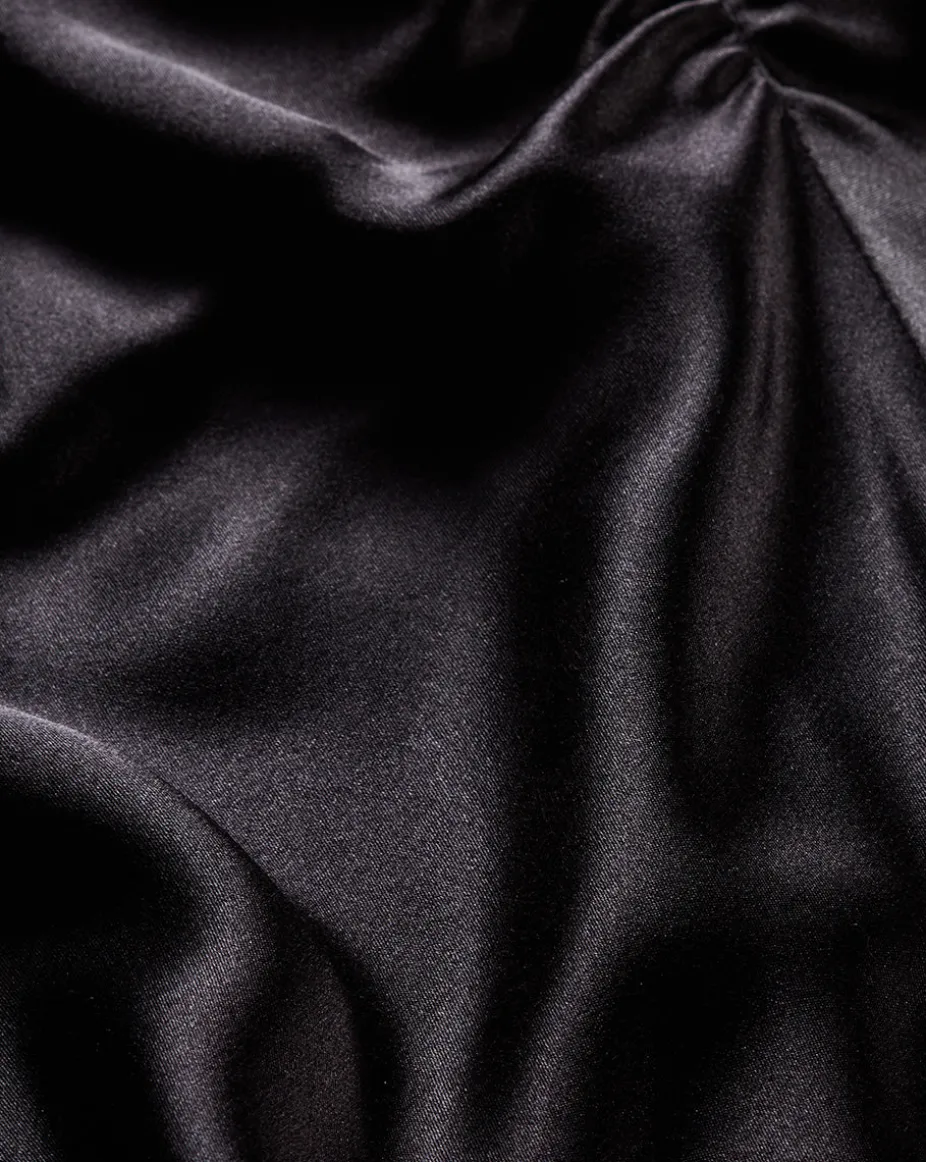 Clover Stretch Silk Midi Skirt in Black