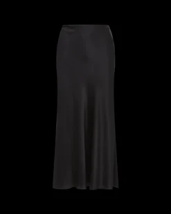 Clover Stretch Silk Midi Skirt in Black