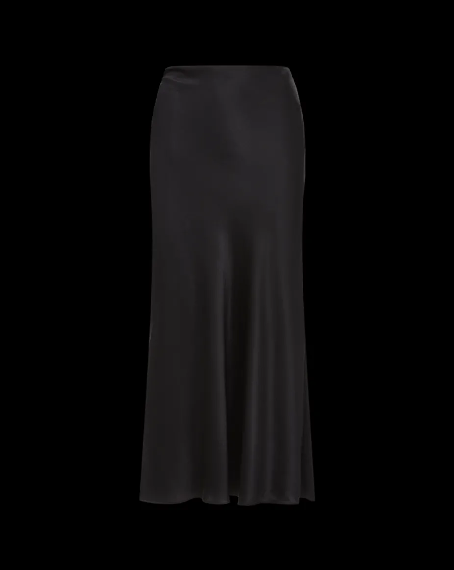 Clover Stretch Silk Midi Skirt in Black