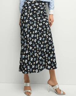 Clover Stretch-Silk Floral Skirt in Navy Multi