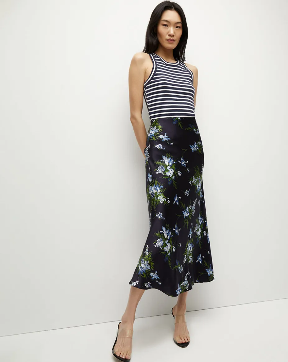 Clover Stretch-Silk Skirt in Navy Multi