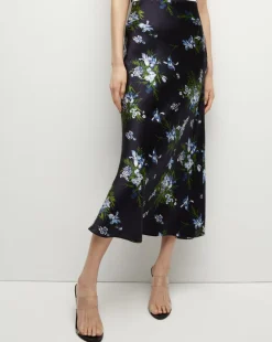 Clover Stretch-Silk Skirt in Navy Multi