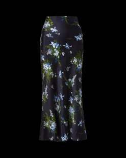 Clover Stretch-Silk Skirt in Navy Multi