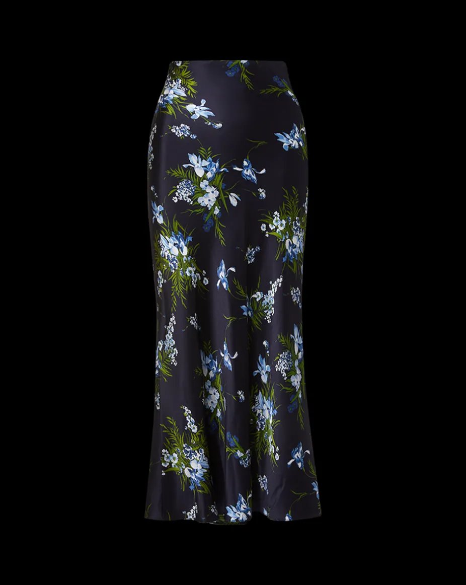 Clover Stretch-Silk Skirt in Navy Multi