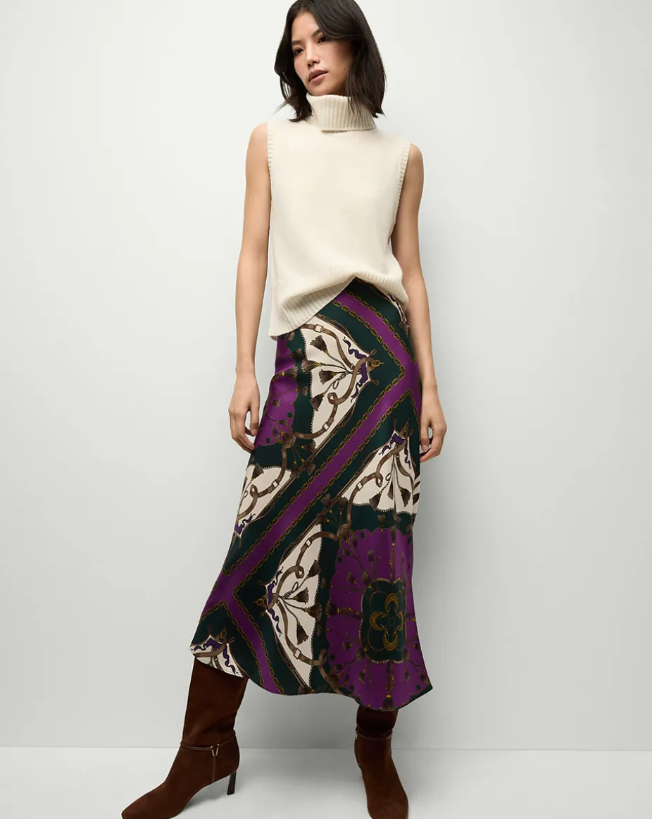 Clover Stretch-Silk Skirt in Pine Multi