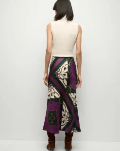 Clover Stretch-Silk Skirt in Pine Multi