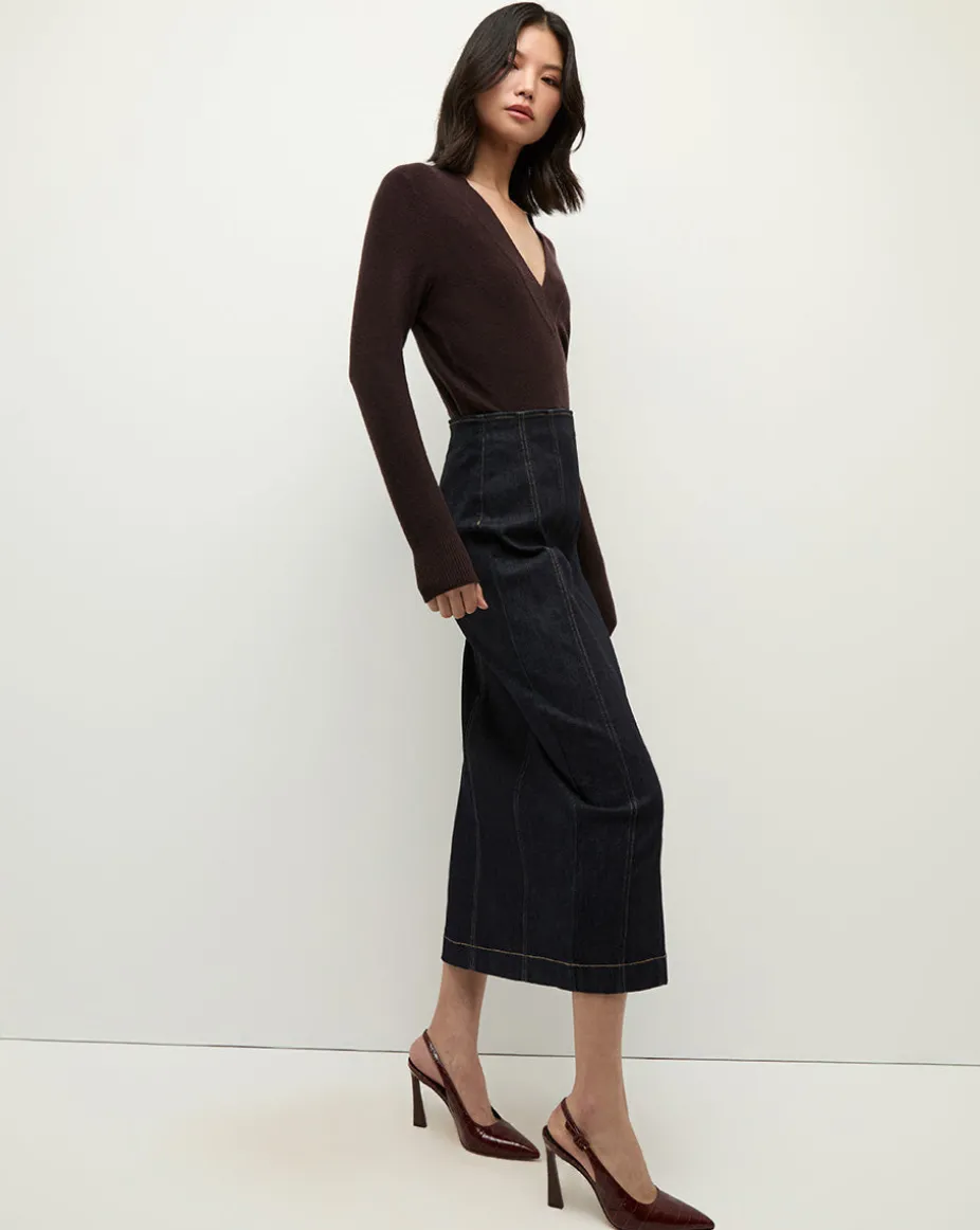 Coleta V-Neck Cashmere Sweater in Dark Chocolate
