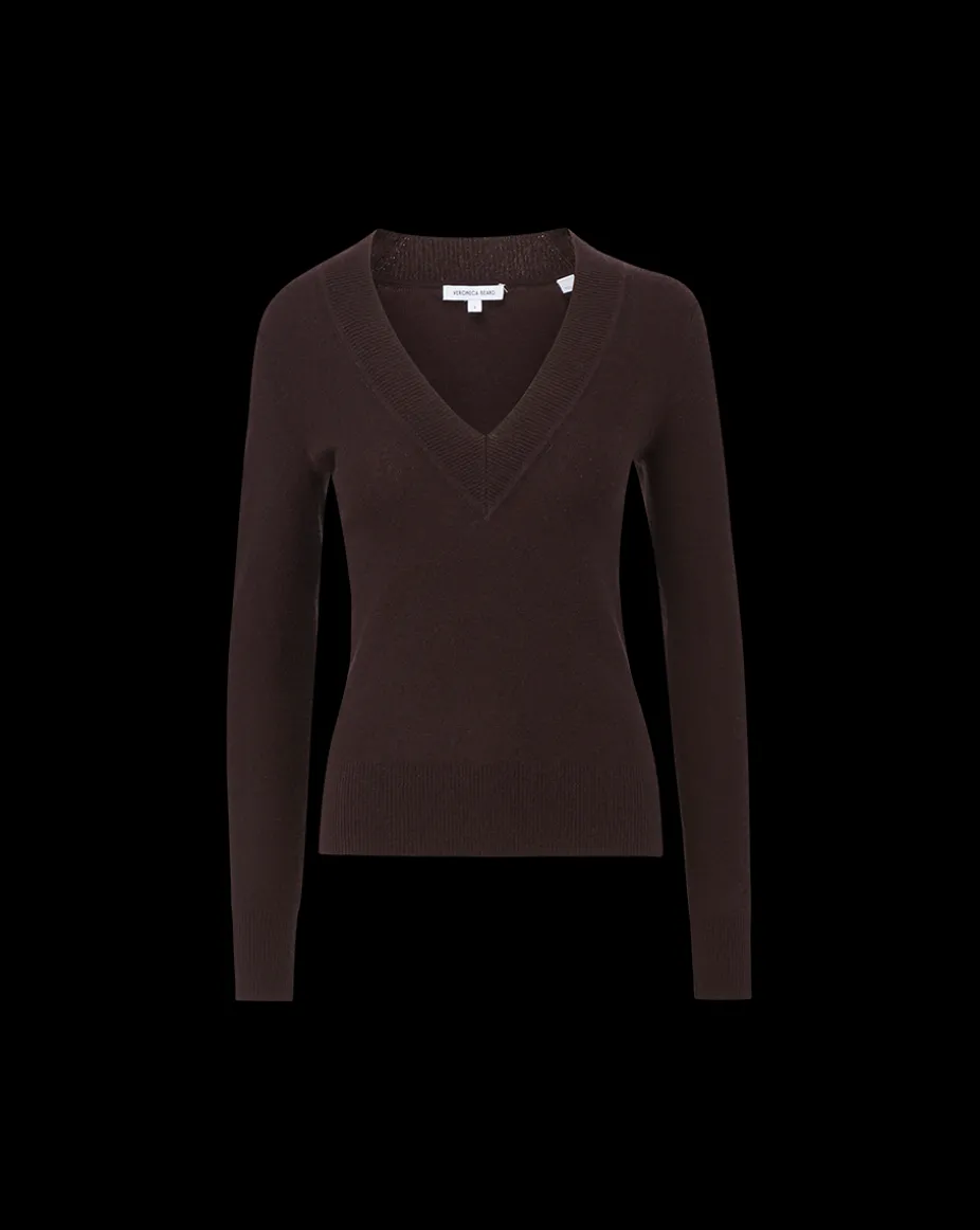 Coleta V-Neck Cashmere Sweater in Dark Chocolate