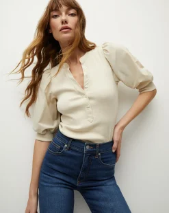 Coralee Puff-Sleeve Tee in Limestone