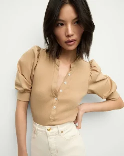 Coralee Puff-Sleeve Tee in Khaki