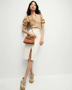 Coralee Puff-Sleeve Tee in Khaki