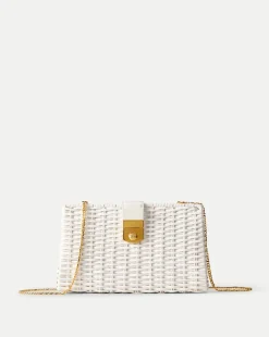 Crest Lock Basket Clutch in Off-White